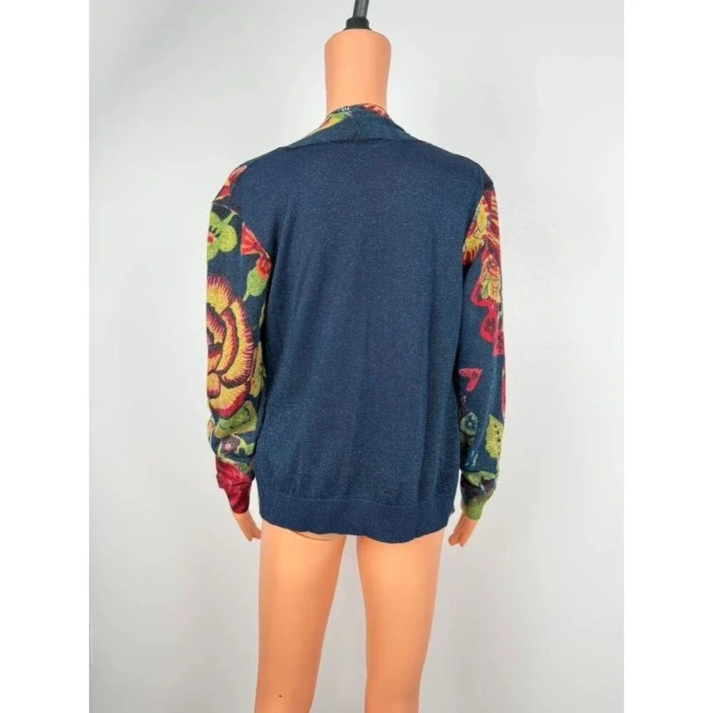 Desigual Rhinestone-Embellished Art Print Wrap Cardigan Sweater Metallic
